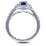 White Gold Blue Sapphire and 1/2ct TDW Diamond Dome Double Halo Engagement Ring - Handcrafted By Name My Rings™