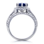 White Gold Blue Sapphire and 1/2ct TDW Diamond Star Halo Bridal Set - Handcrafted By Name My Rings™
