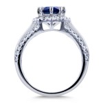 White Gold Blue Sapphire and 1/3ct TDW Diamond Star Halo Engagement Ring - Handcrafted By Name My Rings™