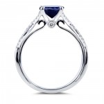 White Gold Blue Sapphire and 1/6ct TDW Diamond Crossover Ring  - Handcrafted By Name My Rings™
