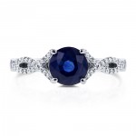 White Gold Blue Sapphire and 1/6ct TDW Diamond Crossover Ring  - Handcrafted By Name My Rings™
