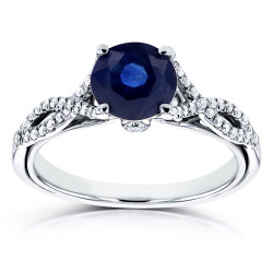 White Gold Blue Sapphire and 1/6ct TDW Diamond Crossover Ring  - Handcrafted By Name My Rings™
