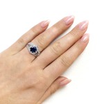 White Gold Blue Sapphire and 5/8ct TDW Diamond Star Halo 3-Ring Bridal Set - Handcrafted By Name My Rings™