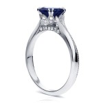 White Gold Blue Sapphire and Diamond Antique Flower Head Soft Knife Edge Ring - Handcrafted By Name My Rings™