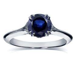 White Gold Blue Sapphire and Diamond Antique Flower Head Soft Knife Edge Ring - Handcrafted By Name My Rings™