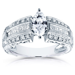 White Gold Certified 1 3/5ct TDW Marquise Diamond Milgrain Antique Engagement - Handcrafted By Name My Rings™