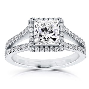 White Gold Certified 2 1/4ct TDW Princess Diamond Halo Long Split Shank Ring - Handcrafted By Name My Rings™