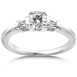 White Gold Certified 3/4ct TDW Round & Baguette 3-Stone Eco-Friendly Lab Grow - Handcrafted By Name My Rings™