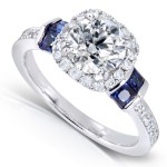 White Gold Certified Sapphire and 1 1/6ct TDW Diamond Eco-Friendly Lab Grown Diamond Hal - Handcrafted By Name My Rings™