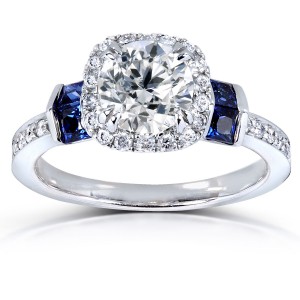 White Gold Certified Sapphire and 1 1/6ct TDW Diamond Eco-Friendly Lab Grown Diamond Hal - Handcrafted By Name My Rings™