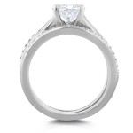 White Gold Cushion Cut Moissanite Solitaire and 1/3ct TDW Diamond Double Band - Handcrafted By Name My Rings™