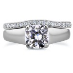 White Gold Cushion Cut Moissanite Solitaire and 1/6ct TDW Diamond Band Bridal - Handcrafted By Name My Rings™