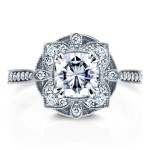 White Gold Cushion Forever One Moissanite and 1/4ct TDW Diamond Floral Antiqu - Handcrafted By Name My Rings™
