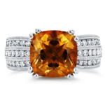 White Gold Cushion Orange Citrine and 1 1/5ct TDW Diamond Multi-Row Channel R - Handcrafted By Name My Rings™