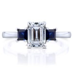 White Gold Emerald Cut Blue Sapphire and 1ct TDW Diamond Three Stone Engageme - Handcrafted By Name My Rings™
