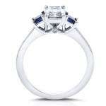 White Gold Emerald Cut Three Stone Moissanite and Blue Sapphire, Diamond Accented Engagement Ring - Handcrafted By Name My Rings™