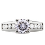 White Gold Forever Brilliant Moissanite and 1/2ct TDW Diamond Channel Band En - Handcrafted By Name My Rings™