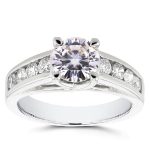 White Gold Forever Brilliant Moissanite and 1/2ct TDW Diamond Channel Band En - Handcrafted By Name My Rings™