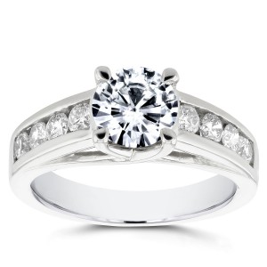 White Gold Forever One Moissanite and 1/2ct TDW Diamond Channel Band Engageme - Handcrafted By Name My Rings™
