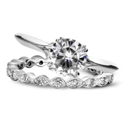 White Gold Forever One Moissanite and 2/5ct TDW Diamond Blooming Flower 2-Pie - Handcrafted By Name My Rings™