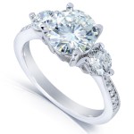 White Gold Forever One Moissanite and 3/5ct TDW Diamond Three Stone Engagemen - Handcrafted By Name My Rings™