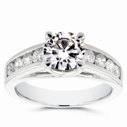 White Gold Moissanite and 1/2ct TDW Diamond Channel Band Engagement Ring - Handcrafted By Name My Rings™