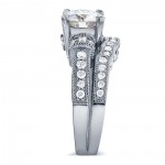 White Gold Moissanite and 3/5 ct TDW Antique Diamond Bridal Rings Set - Handcrafted By Name My Rings™
