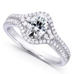 White Gold Oval 1 1/6ct TGW Oval Moissanite and Diamond Parallel Semi-Split Shank Engagement Ring - Handcrafted By Name My Rings™