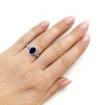 White Gold Oval Blue Sapphire and 1/3ct TDW Diamond Halo Vintage Engagement Ring - Handcrafted By Name My Rings™