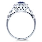 White Gold Oval Blue Sapphire and 1/8ct TDW Diamond Vintage Ornate Cathedral Ring - Handcrafted By Name My Rings™