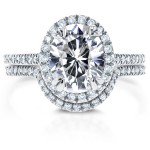 White Gold Oval Moissanite and 1/2ct TDW Diamond Halo 2-Piece Bridal Rings Se - Handcrafted By Name My Rings™