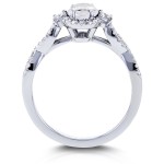 White Gold Oval Moissanite and 1/3ct TDW Diamond Halo Vintage Engagement Ring - Handcrafted By Name My Rings™
