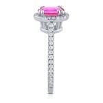 White Gold Oval Pink Sapphire and 1/3ct TDW Halo Diamond Ring - Handcrafted By Name My Rings™