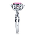 White Gold Oval Pink Sapphire and 1/4ct TDW Diamond Vintage Crossover Ring - Handcrafted By Name My Rings™