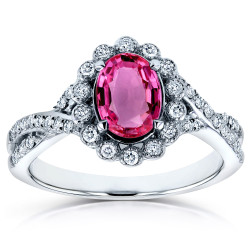 White Gold Oval Pink Sapphire and 1/4ct TDW Diamond Vintage Crossover Ring - Handcrafted By Name My Rings™