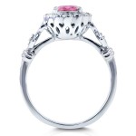 White Gold Oval Pink Sapphire and 1/8ct TDW Diamond Vintage Ring - Handcrafted By Name My Rings™