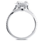 White Gold Radiant Cut Moissanite and 3/5ct TDW Halo Diamond 3-Piece Bridal R - Handcrafted By Name My Rings™