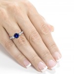 White Gold Round Sapphire and 1/2ct TDW Diamond Three Stone Ring - Handcrafted By Name My Rings™