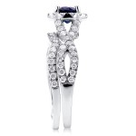 White Gold Round Sapphire and 3/4ct TDW Halo Diamond Crisscross 2-piece Brida - Handcrafted By Name My Rings™