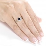 White Gold Round-cut Blue Sapphire and Diamond Halo Ring - Handcrafted By Name My Rings™