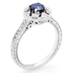 White Gold Round-cut Blue Sapphire and Diamond Vintage Engagement Ring - Handcrafted By Name My Rings™