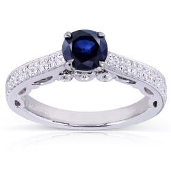 White Gold Round-cut Sapphire and 1/3ct TDW Diamond Engagement Ring - Handcrafted By Name My Rings™