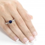 White Gold Round-cut Sapphire and 1/3ct TDW Diamond Engagement Ring - Handcrafted By Name My Rings™