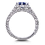 White Gold Sapphire and 1 1/10ct TDW Diamond 8 Prong Standing Halo Bridal Rings - Handcrafted By Name My Rings™