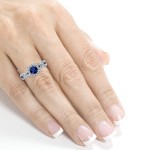 White Gold Sapphire and 1/2ct TDW Diamond Crossover Halo Ring - Handcrafted By Name My Rings™