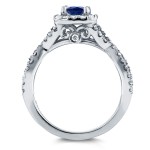White Gold Sapphire and 1/2ct TDW Diamond Crossover Halo Ring - Handcrafted By Name My Rings™