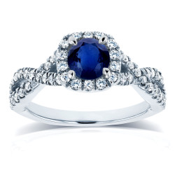 White Gold Sapphire and 1/2ct TDW Diamond Crossover Halo Ring - Handcrafted By Name My Rings™