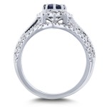 White Gold Sapphire and 1/2ct TDW Diamond Star Halo Bridal Set - Handcrafted By Name My Rings™