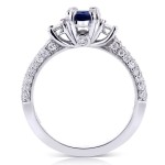 White Gold Sapphire and 1/2ct TDW Diamond Three Stone Engagement Ring - Handcrafted By Name My Rings™