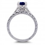 White Gold Sapphire and 1/3ct TDW Diamond Antique Engraved Bridal Rings Set - Handcrafted By Name My Rings™
